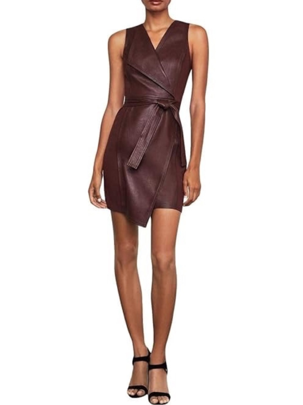 BCBGMaxAzria Bittersweet Chocolate Faux Leather Asymmetrical Dress